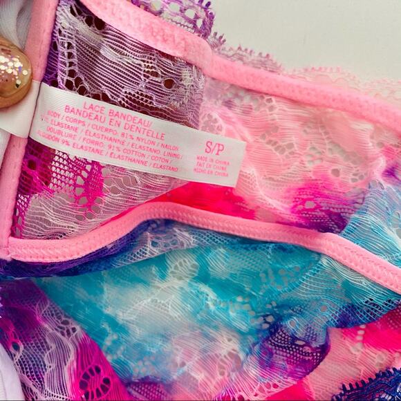 NEW VS VICTORIAS SECRET Blue Pink Purple Pastel Neon Lace Bra Bandeau Crop Top S - Picture 4 of 7
